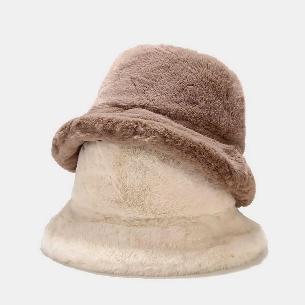 Faux Fur Bucket Hat Fluffy Fuzzy Warm Hats Plush Fisherman Cap Winter Fedora Hats for Women