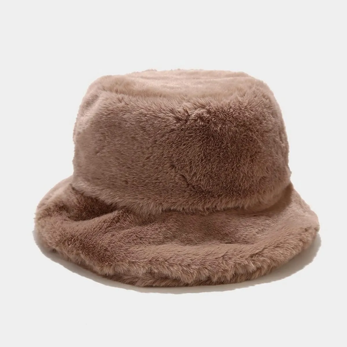Faux Fur Bucket Hat Fluffy Fuzzy Warm Hats Plush Fisherman Cap Winter Fedora Hats for Women