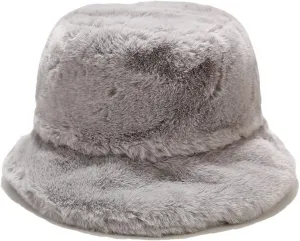 Faux Fur Bucket Hat Fluffy Fuzzy Warm Hats Plush Fisherman Cap Winter Fedora Hats for Women