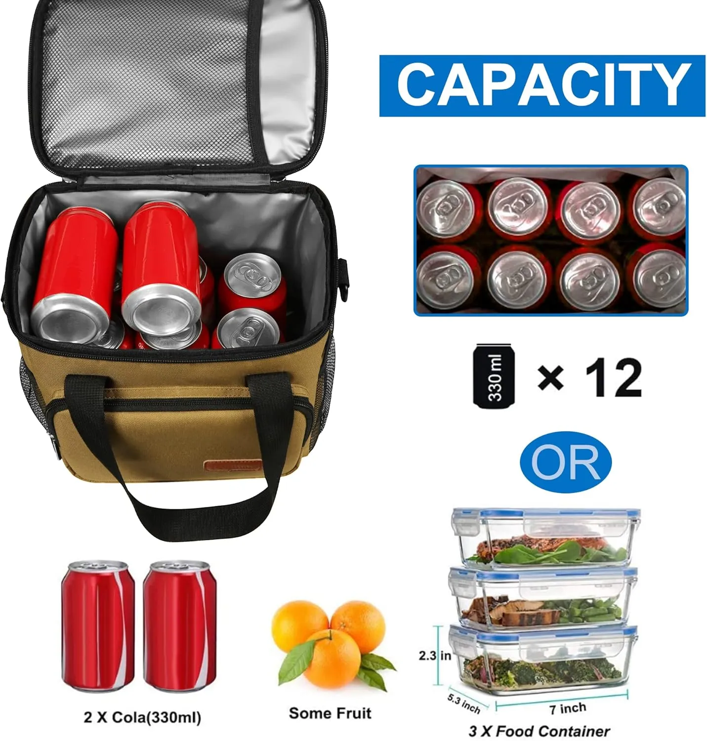 Femuar Lunch Bags for Women/Men, Insulated Lunch Bag for Work Office Picnic - Lunch Cooler Bag Leakproof Lunch Box with Adjustable Shoulder Strap - Khaki