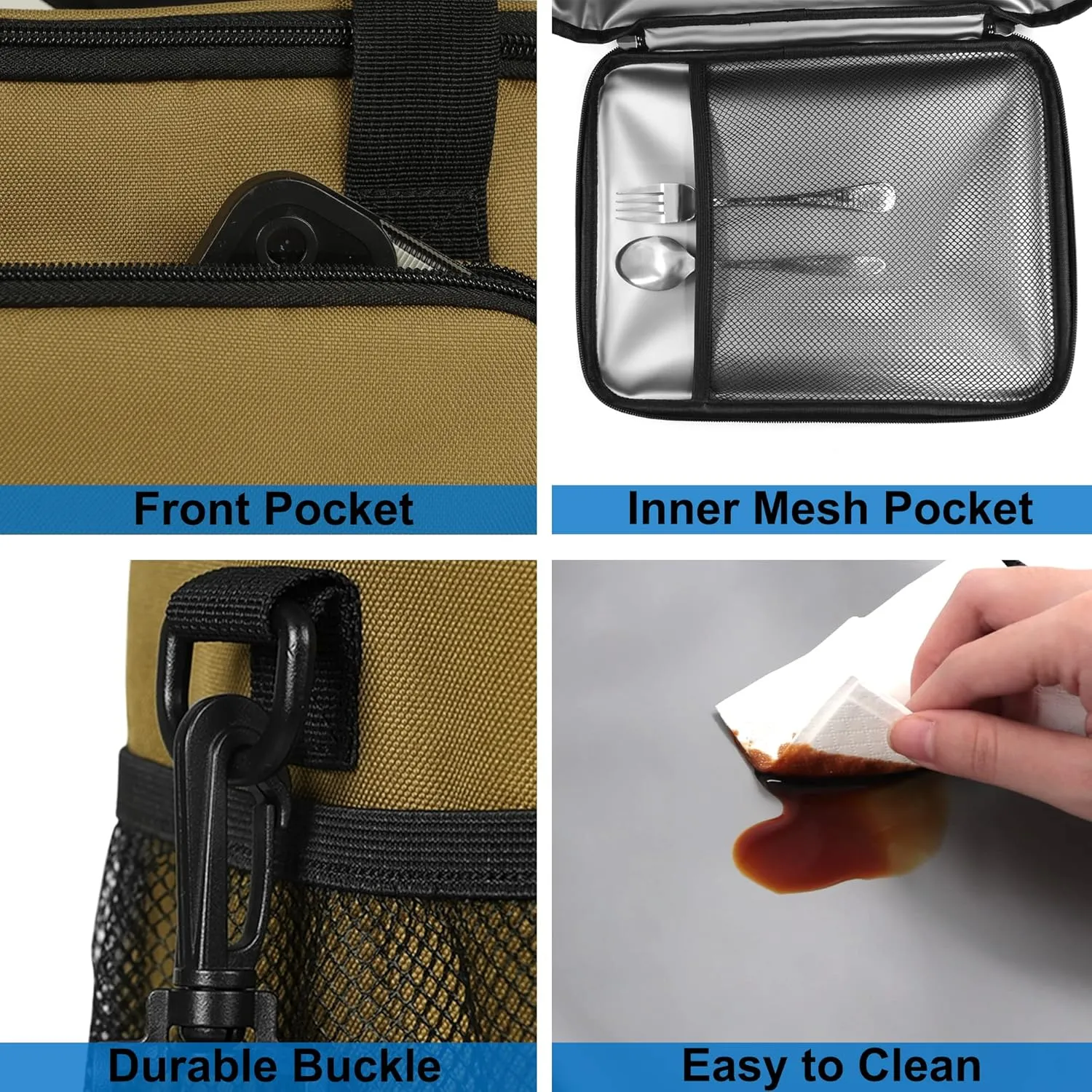 Femuar Lunch Bags for Women/Men, Insulated Lunch Bag for Work Office Picnic - Lunch Cooler Bag Leakproof Lunch Box with Adjustable Shoulder Strap - Khaki