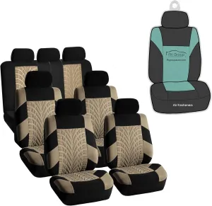 FFH Group Three Row Set 7 Seater Beige Travel Master Car Seat Covers, Airbag and Split Rear Car Seat Cover Universal Fit Interior Accessories for Cars Trucks SUV, Automotive Seat Covers