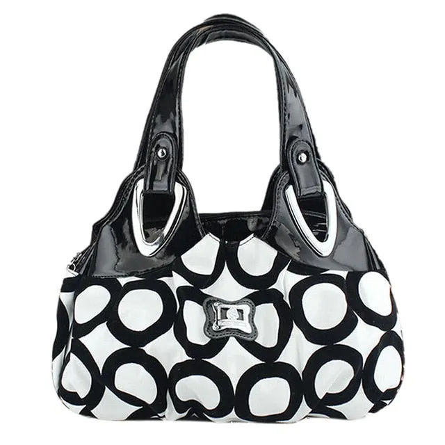 FGGS-Fashion handbag Women PU leather Bag Tote Bag Printing Handbags Satchel -Dream safflower   white Handstrap