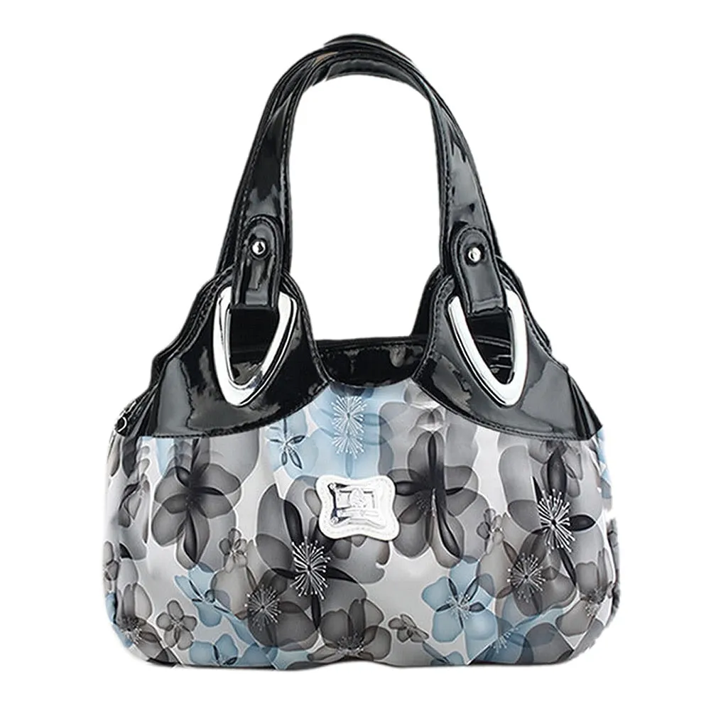 FGGS-Fashion handbag Women PU leather Bag Tote Bag Printing Handbags Satchel -Dream safflower   white Handstrap