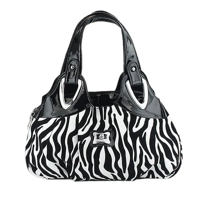 FGGS-Fashion handbag Women PU leather Bag Tote Bag Printing Handbags Satchel -Dream safflower   white Handstrap