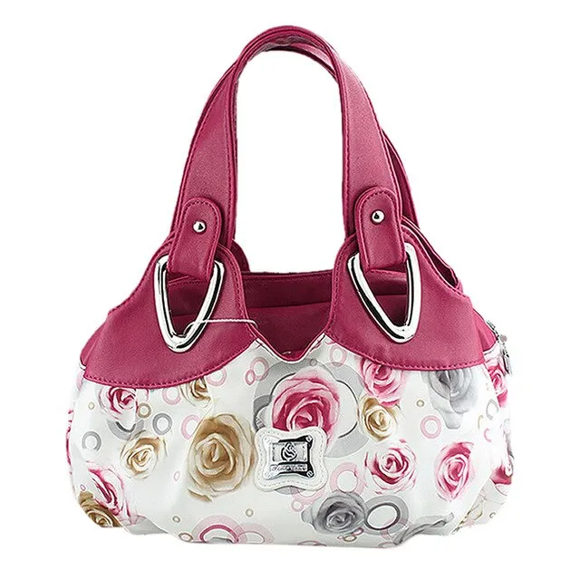 FGGS-Fashion handbag Women PU leather Bag Tote Bag Printing Handbags Satchel -Dream safflower   white Handstrap