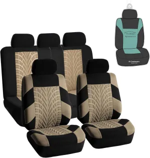 FH Group Automotive Seat Covers Travel Master Airbag and Split Rear Combo Small Car Seat Cover Design Beige Full Set Car Seat Covers Universal Fit Interior Accessories for Cars Vans Trucks and SUV