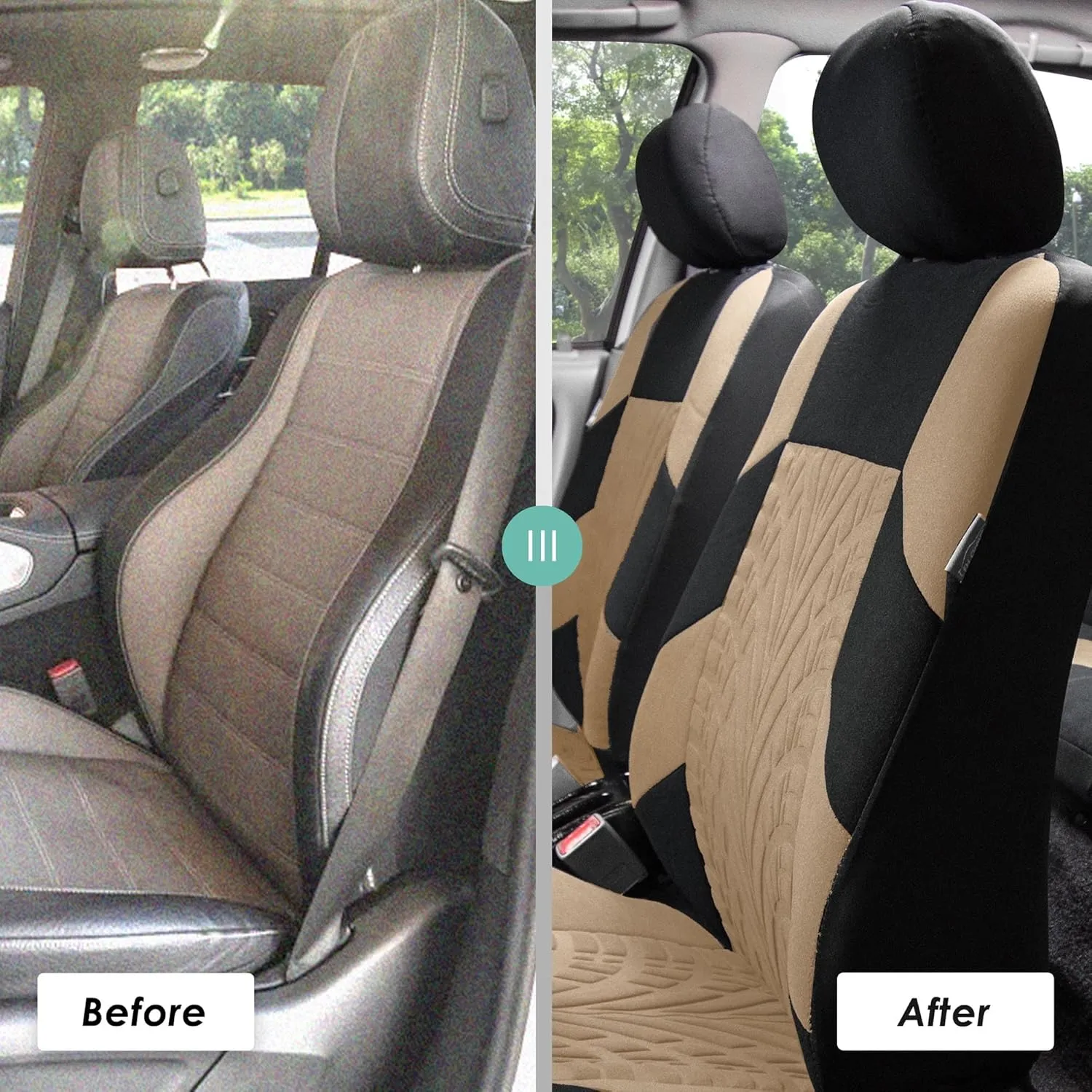 FH Group Automotive Seat Covers Travel Master Airbag and Split Rear Combo Small Car Seat Cover Design Beige Full Set Car Seat Covers Universal Fit Interior Accessories for Cars Vans Trucks and SUV