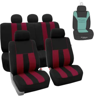 FH Group Car Seat Cover Full Set Striking Striped Burgundy Black Car Seat Covers with Front Seat Covers and Rear Split Bench Car Seat Cover Universal Fit Interior Accessories for Cars Trucks and SUVs