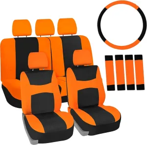 FH Group Car Seat Cover Light Breezy Automotive Seat Covers Flat Foam Padding Cloth Full Set Orange Seat Covers, Airbag and Split Rear Universal Fit Interior Accessories for Cars Trucks and SUV