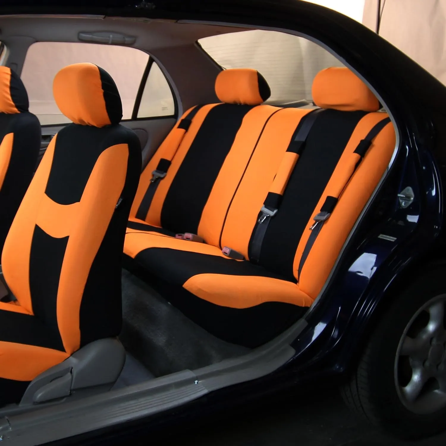 FH Group Car Seat Cover Light Breezy Automotive Seat Covers Flat Foam Padding Cloth Full Set Orange Seat Covers, Airbag and Split Rear Universal Fit Interior Accessories for Cars Trucks and SUV
