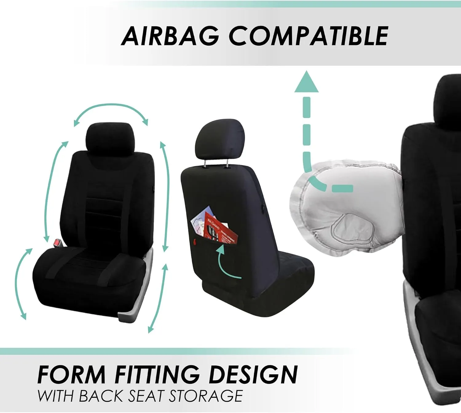 FH Group Car Seat Covers Sports Seat Covers Full Set– Universal Fit for Cars Trucks & SUVs (Black) FB070115   F14407