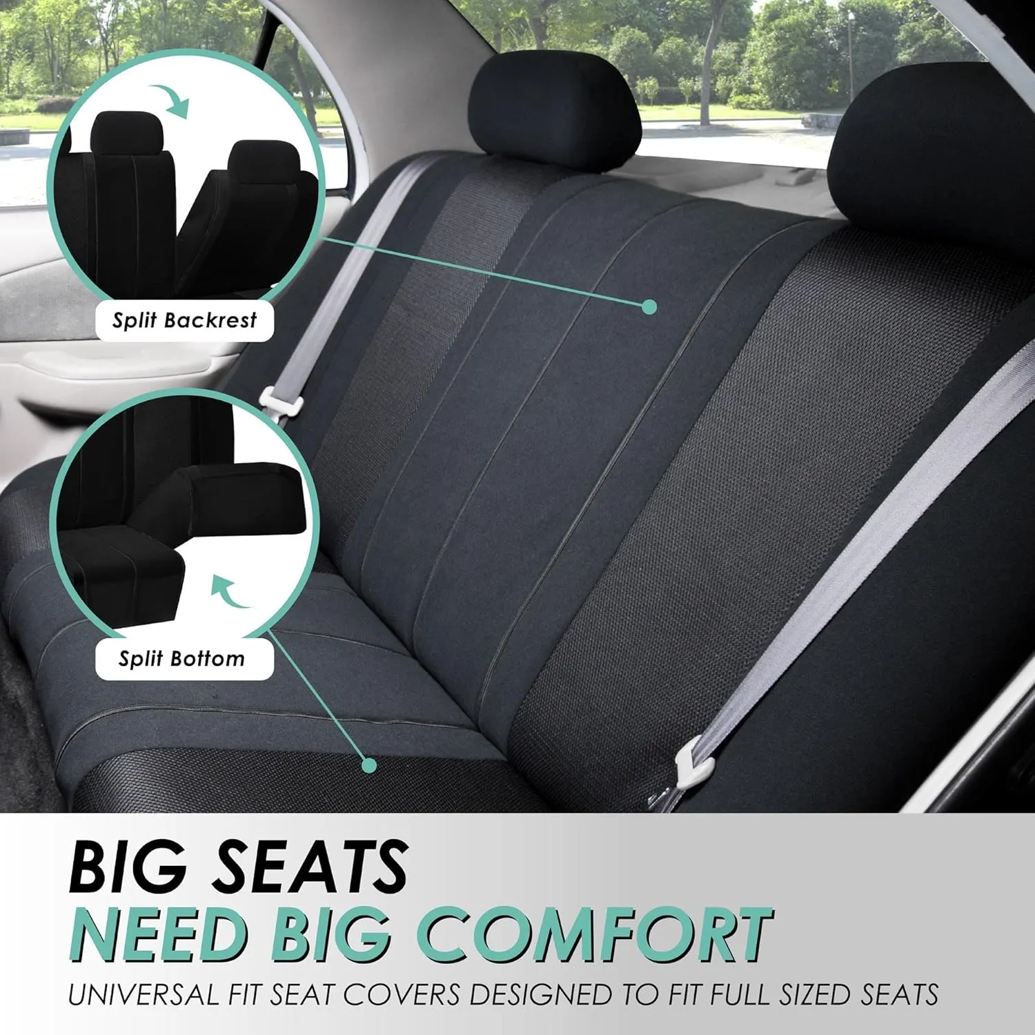 FH Group Car Seat Covers Sports Seat Covers Full Set– Universal Fit for Cars Trucks & SUVs (Black) FB070115   F14407