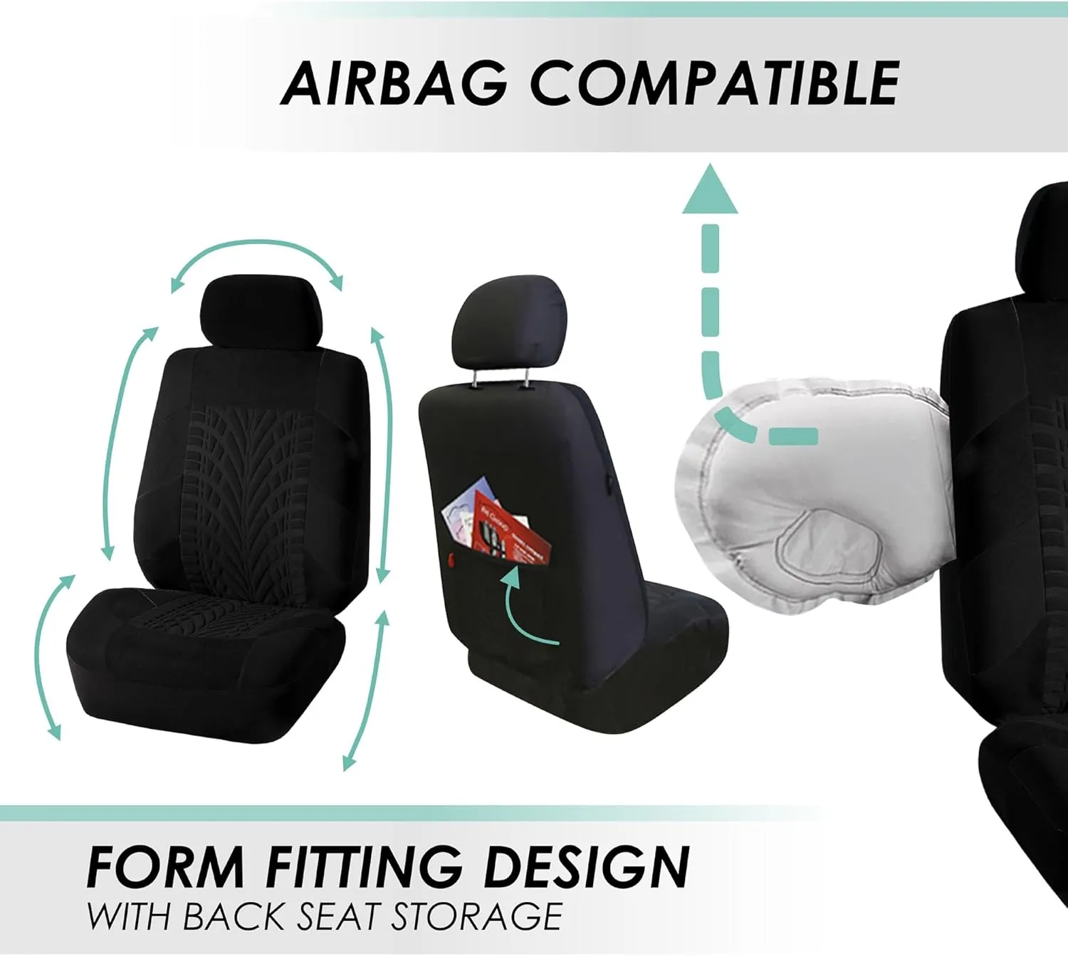 FH Group Car Seat Covers Travel Master Full Set Black Airbag and Split Rear Car Seat Cover, Universal Fit Automotive Seat Covers for Cars Trucks SUV Car Interior Accessories Van Seat Covers