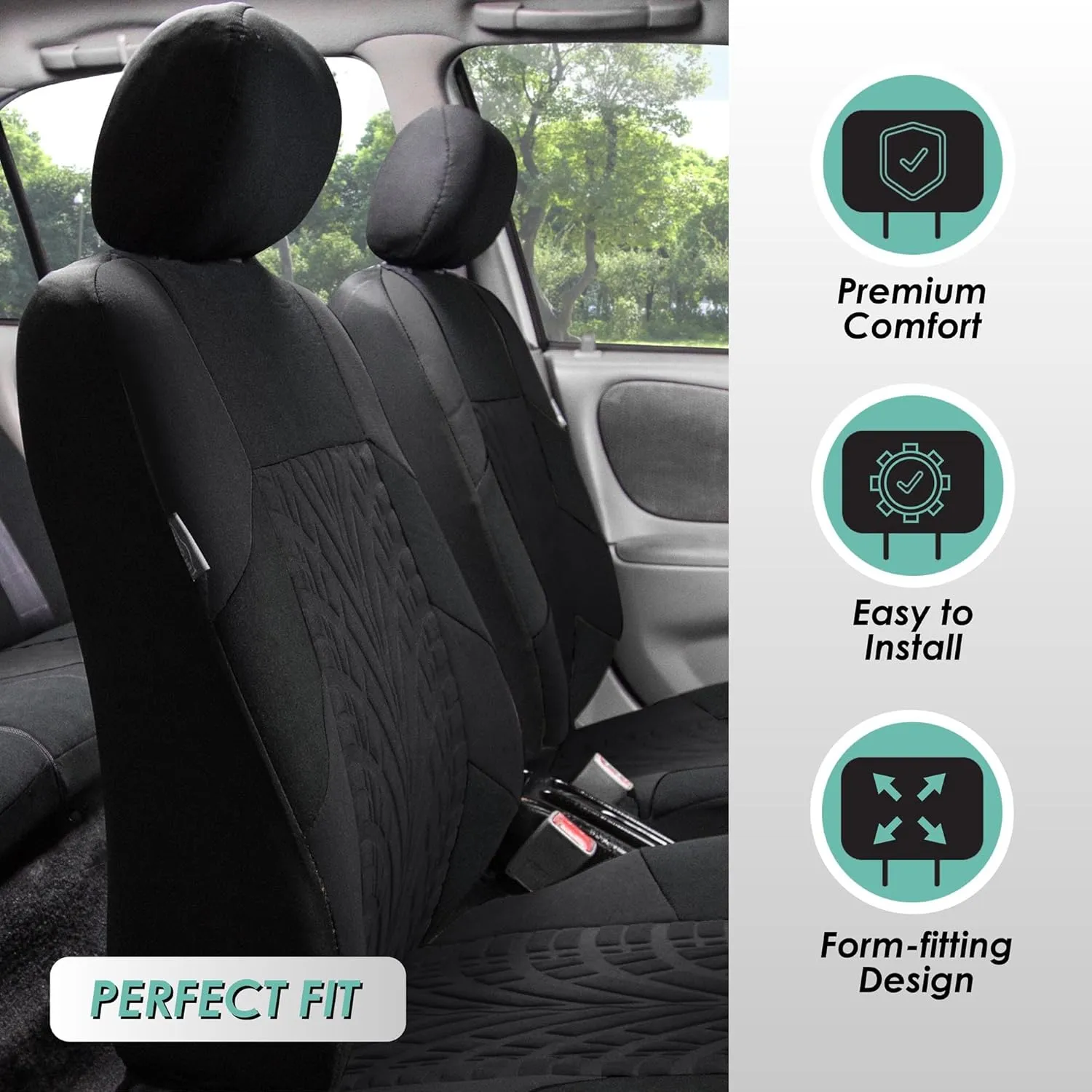 FH Group Car Seat Covers Travel Master Full Set Black Airbag and Split Rear Car Seat Cover, Universal Fit Automotive Seat Covers for Cars Trucks SUV Car Interior Accessories Van Seat Covers