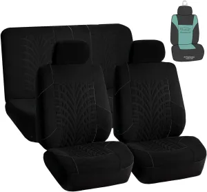 FH Group Car Seat Covers Travel Master Full Set Black Airbag and Split Rear Car Seat Cover, Universal Fit Automotive Seat Covers for Cars Trucks SUV Car Interior Accessories Van Seat Covers