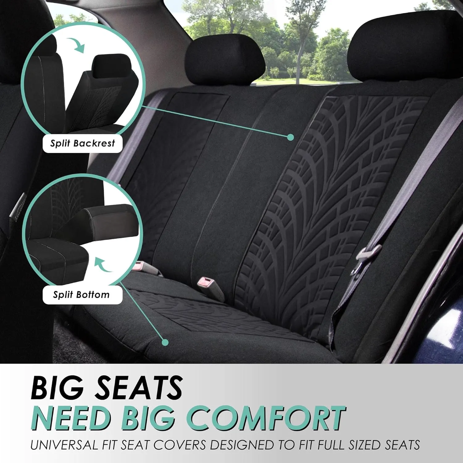 FH Group Car Seat Covers Travel Master Full Set Black Airbag and Split Rear Car Seat Cover, Universal Fit Automotive Seat Covers for Cars Trucks SUV Car Interior Accessories Van Seat Covers