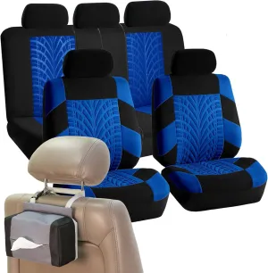 FH Group Car Seat Covers Travel Master Full Set Blue Automotive Seat Covers, Combo Travel Car Tissue Dispenser Airbag and Split Rear Universal Fit Interior Accessories Cars Trucks SUV Car Accessories