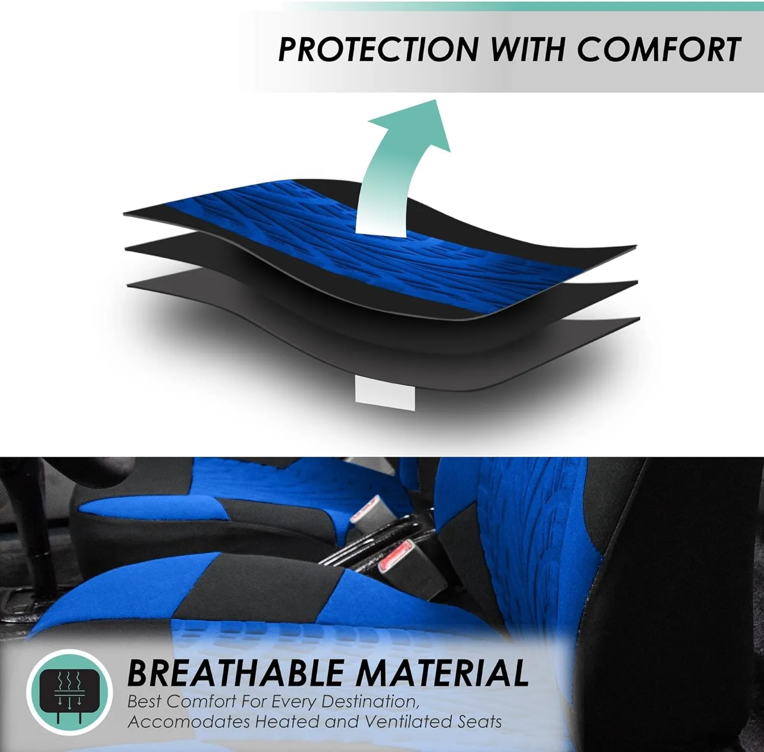 FH Group Car Seat Covers Travel Master Full Set Blue Automotive Seat Covers, Combo Travel Car Tissue Dispenser Airbag and Split Rear Universal Fit Interior Accessories Cars Trucks SUV Car Accessories