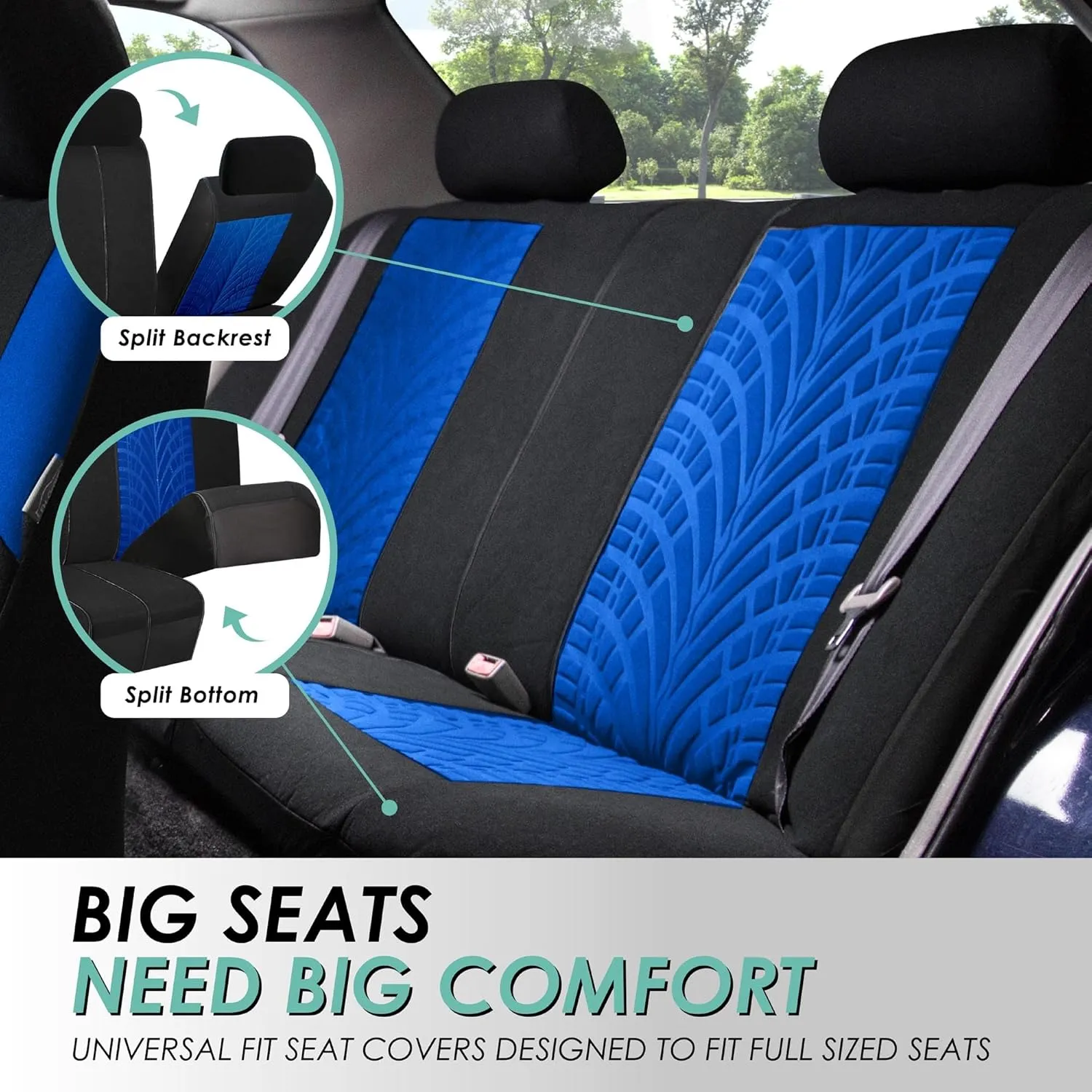 FH Group Car Seat Covers Travel Master Full Set Blue Automotive Seat Covers, Combo Travel Car Tissue Dispenser Airbag and Split Rear Universal Fit Interior Accessories Cars Trucks SUV Car Accessories