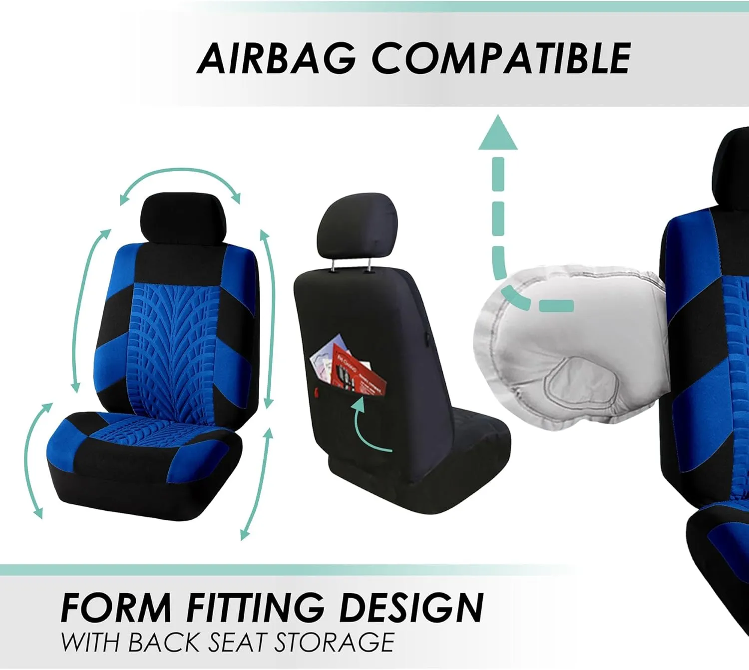 FH Group Car Seat Covers Travel Master Full Set Blue Automotive Seat Covers, Combo Travel Car Tissue Dispenser Airbag and Split Rear Universal Fit Interior Accessories Cars Trucks SUV Car Accessories