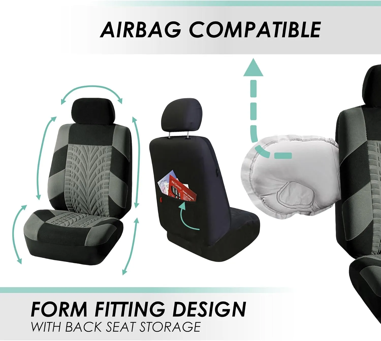 FH Group Car Seat Covers Travel Master Full Set Gray Airbag and Split Rear Car Seat Cover, Universal Fit Automotive Seat Covers for Cars Trucks and SUV Car Interior Accessories Van Seat Covers