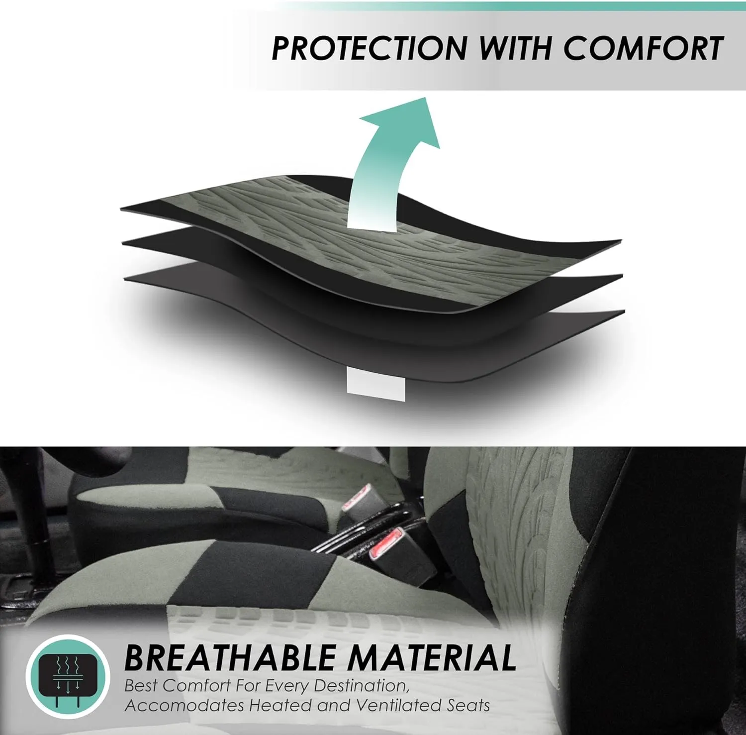 FH Group Car Seat Covers Travel Master Full Set Gray Airbag and Split Rear Car Seat Cover, Universal Fit Automotive Seat Covers for Cars Trucks and SUV Car Interior Accessories Van Seat Covers