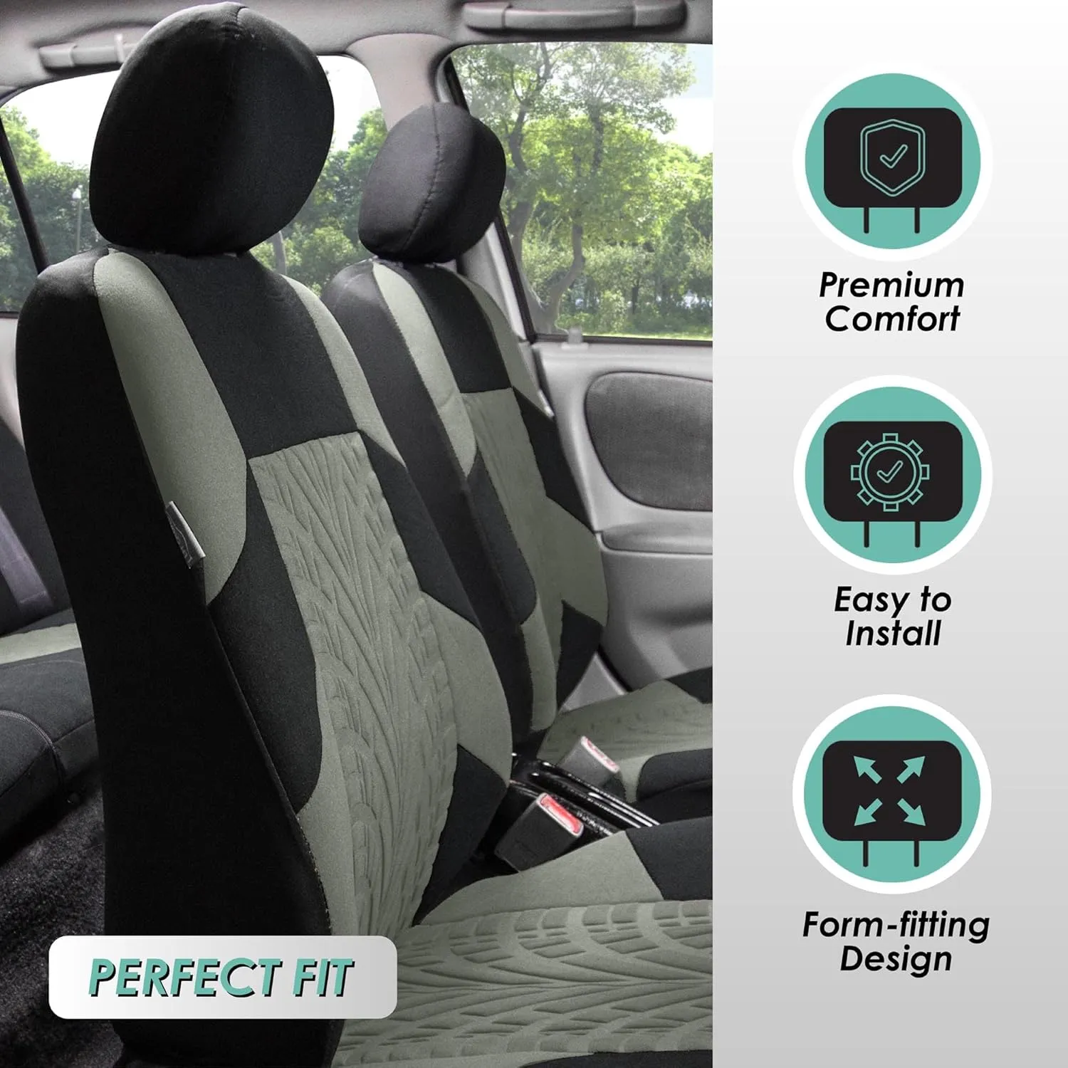 FH Group Car Seat Covers Travel Master Full Set Gray Airbag and Split Rear Car Seat Cover, Universal Fit Automotive Seat Covers for Cars Trucks and SUV Car Interior Accessories Van Seat Covers