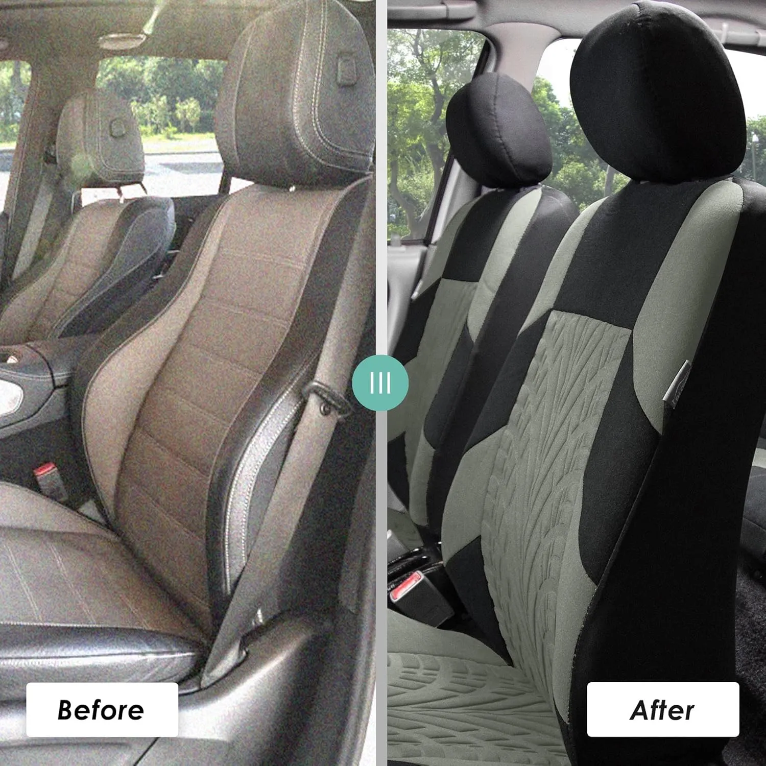 FH Group Car Seat Covers Travel Master Full Set Gray Airbag and Split Rear Car Seat Cover, Universal Fit Automotive Seat Covers for Cars Trucks and SUV Car Interior Accessories Van Seat Covers