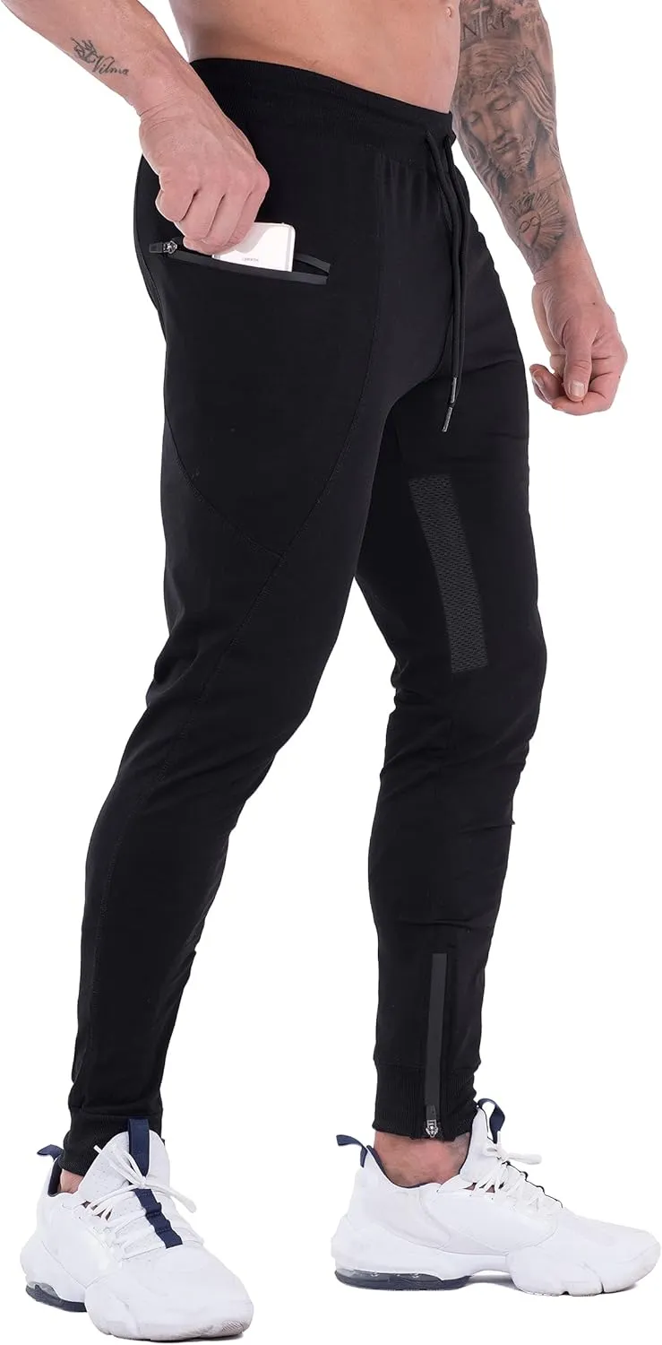FIRSTGYM Mens Joggers Sweatpants Slim Fit Workout Training Thigh Mesh Gym Jogger Pants with Zipper Pockets