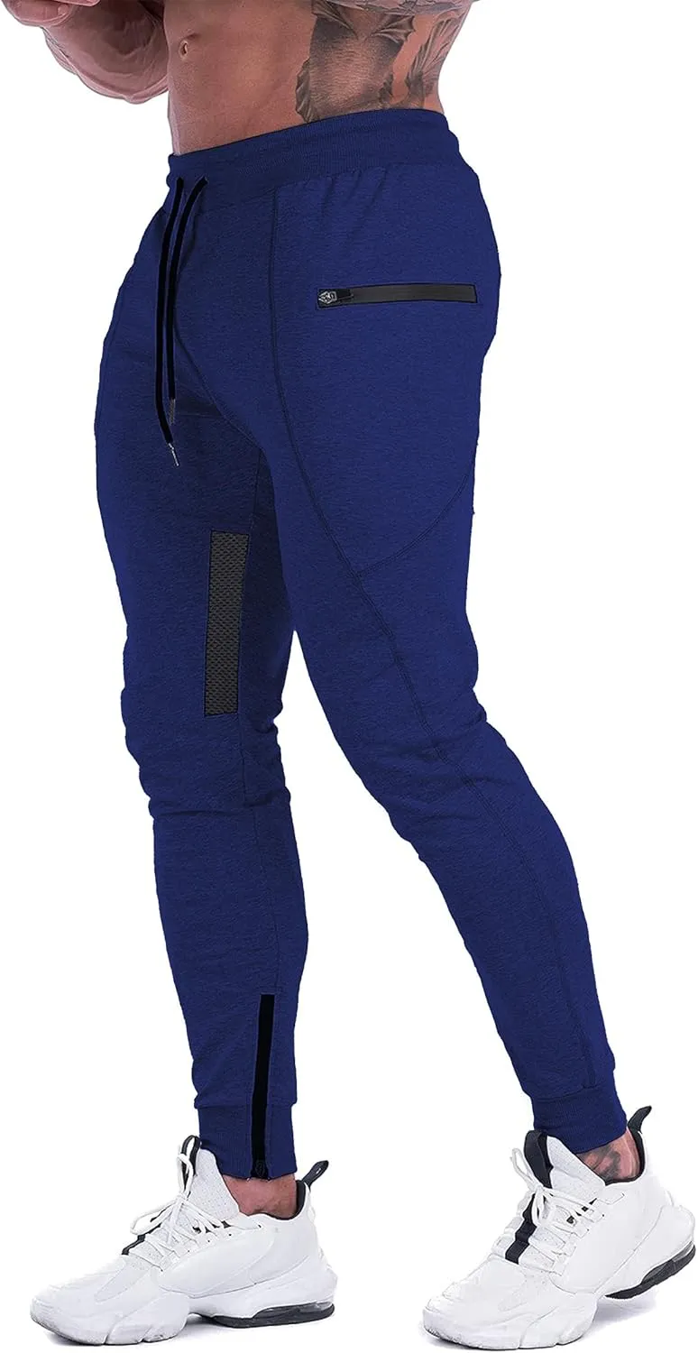 FIRSTGYM Mens Joggers Sweatpants Slim Fit Workout Training Thigh Mesh Gym Jogger Pants with Zipper Pockets