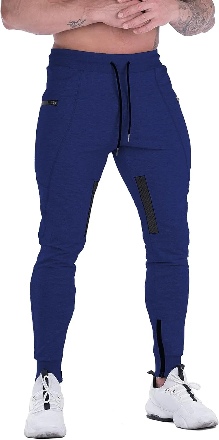 FIRSTGYM Mens Joggers Sweatpants Slim Fit Workout Training Thigh Mesh Gym Jogger Pants with Zipper Pockets