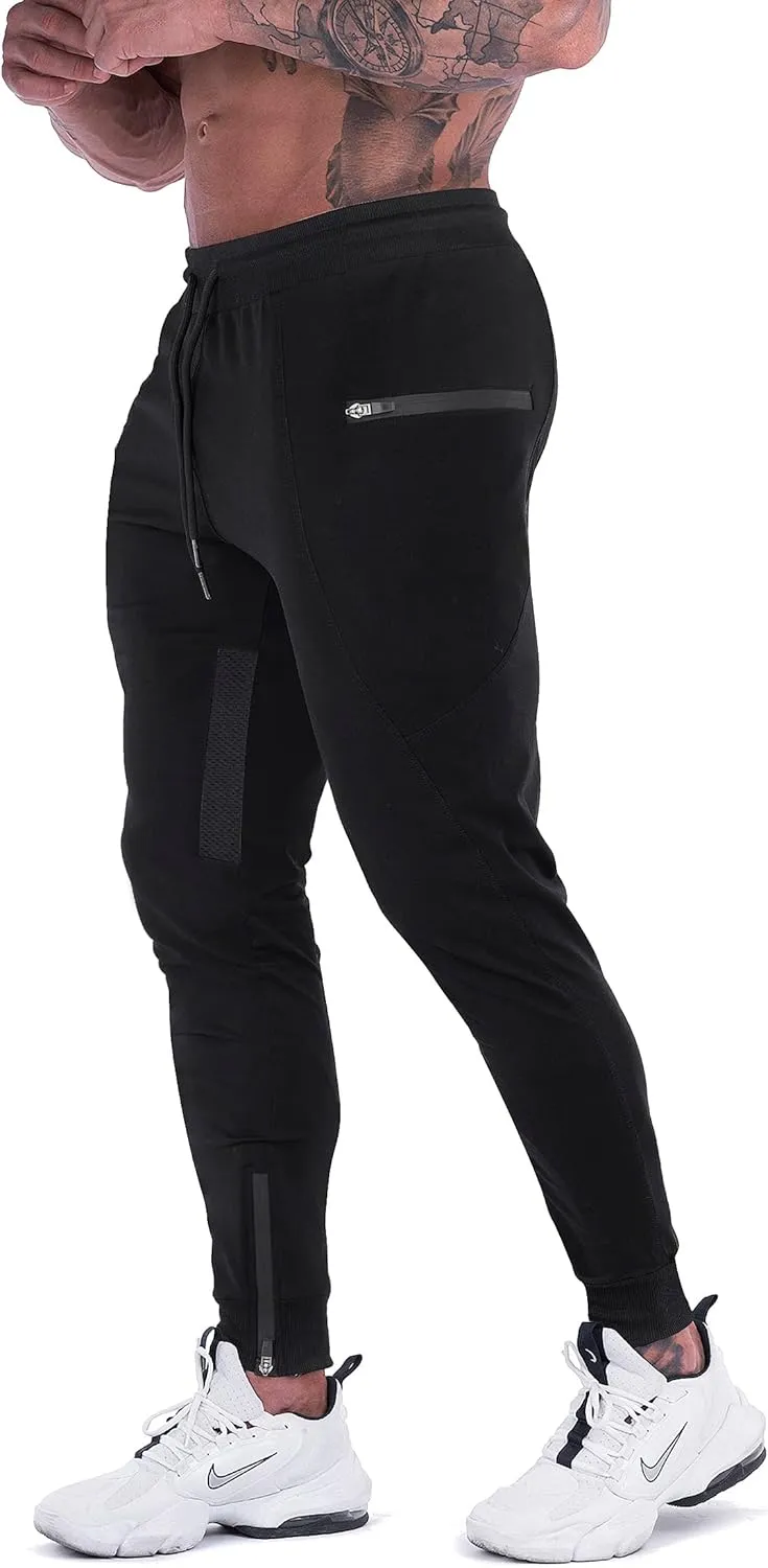 FIRSTGYM Mens Joggers Sweatpants Slim Fit Workout Training Thigh Mesh Gym Jogger Pants with Zipper Pockets