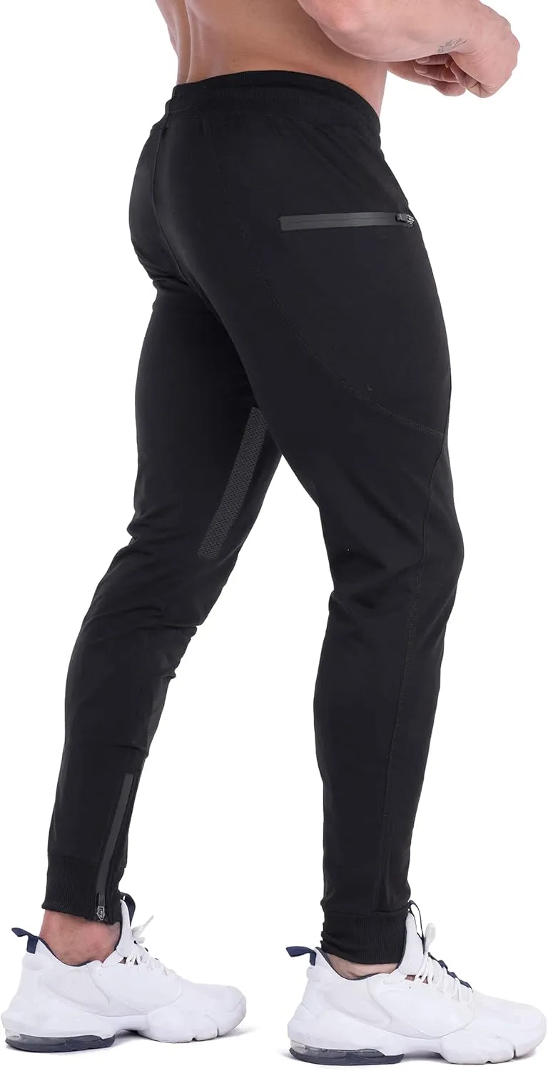 FIRSTGYM Mens Joggers Sweatpants Slim Fit Workout Training Thigh Mesh Gym Jogger Pants with Zipper Pockets