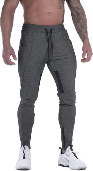FIRSTGYM Mens Joggers Sweatpants Slim Fit Workout Training Thigh Mesh Gym Jogger Pants with Zipper Pockets