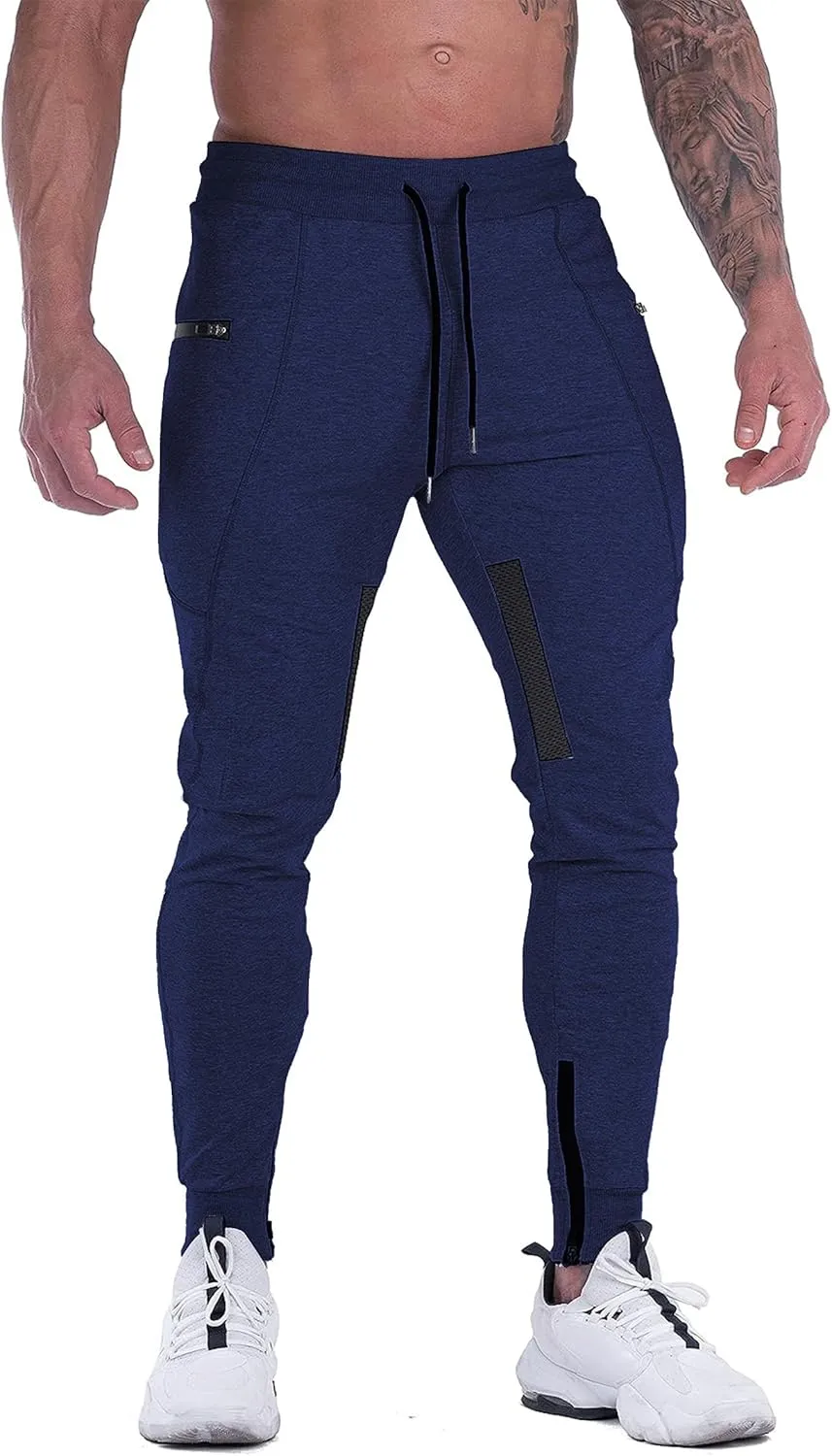 FIRSTGYM Mens Joggers Sweatpants Slim Fit Workout Training Thigh Mesh Gym Jogger Pants with Zipper Pockets