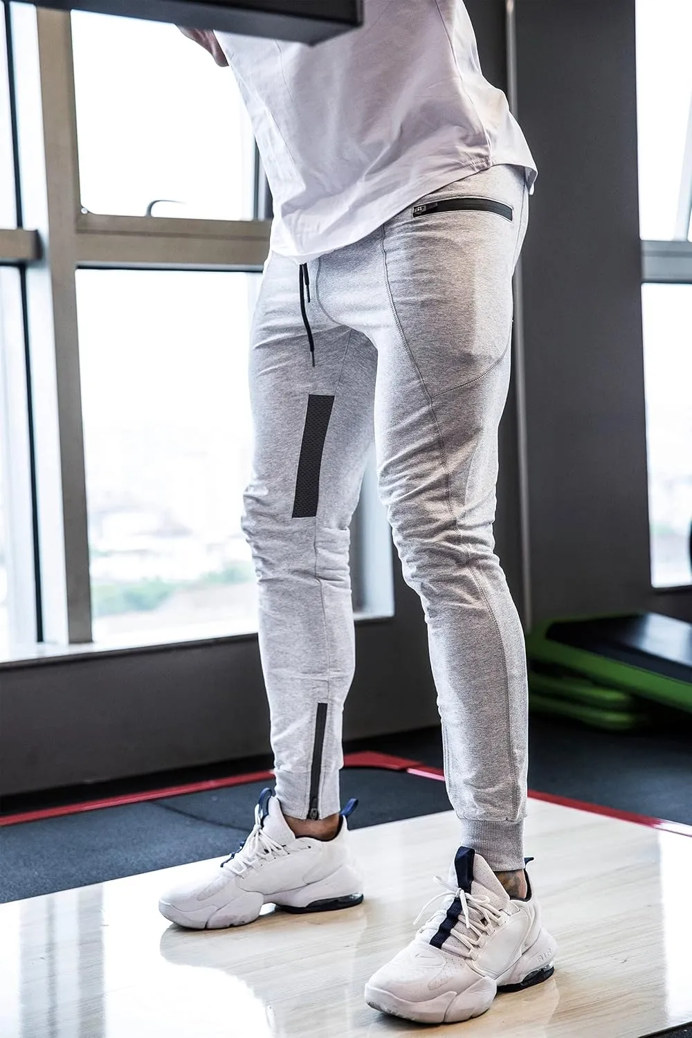 FIRSTGYM Mens Joggers Sweatpants Slim Fit Workout Training Thigh Mesh Gym Jogger Pants with Zipper Pockets