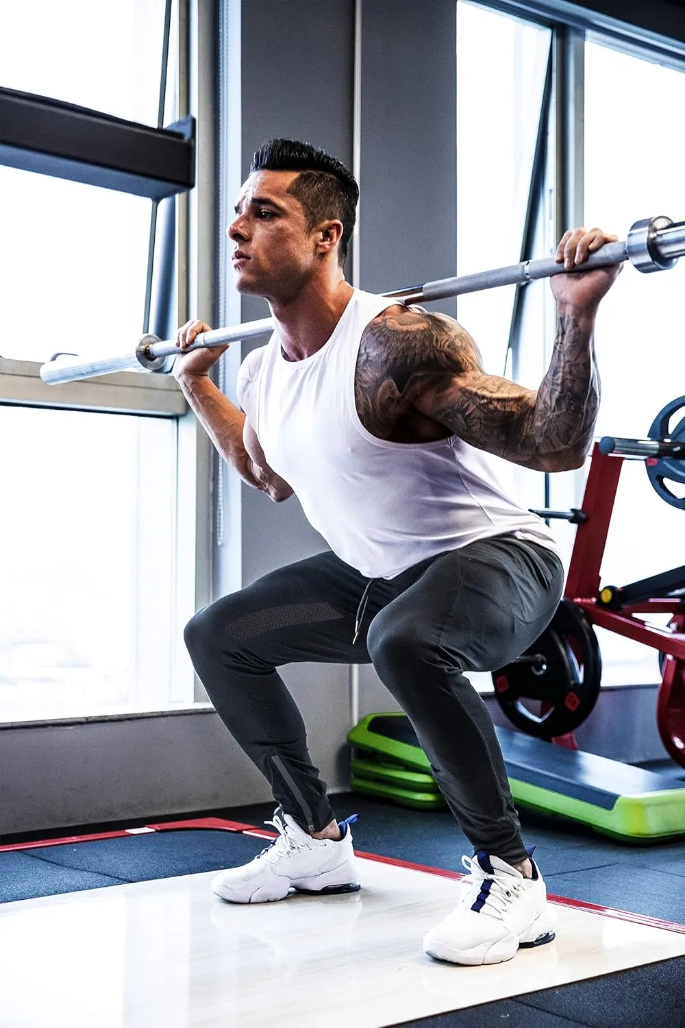 FIRSTGYM Mens Joggers Sweatpants Slim Fit Workout Training Thigh Mesh Gym Jogger Pants with Zipper Pockets