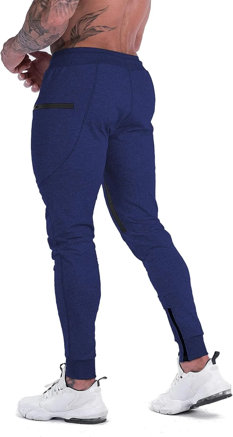 FIRSTGYM Mens Joggers Sweatpants Slim Fit Workout Training Thigh Mesh Gym Jogger Pants with Zipper Pockets