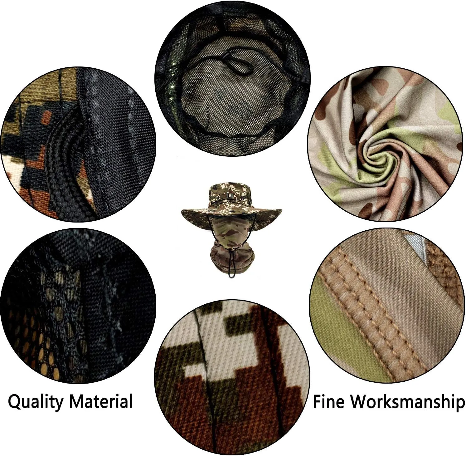 Fishing Hats for Men with Cooling Neck Gaiter Set Wide Brim Boonie Bucket Sun Hats for Men Women Hunting Mesh Beach Cap