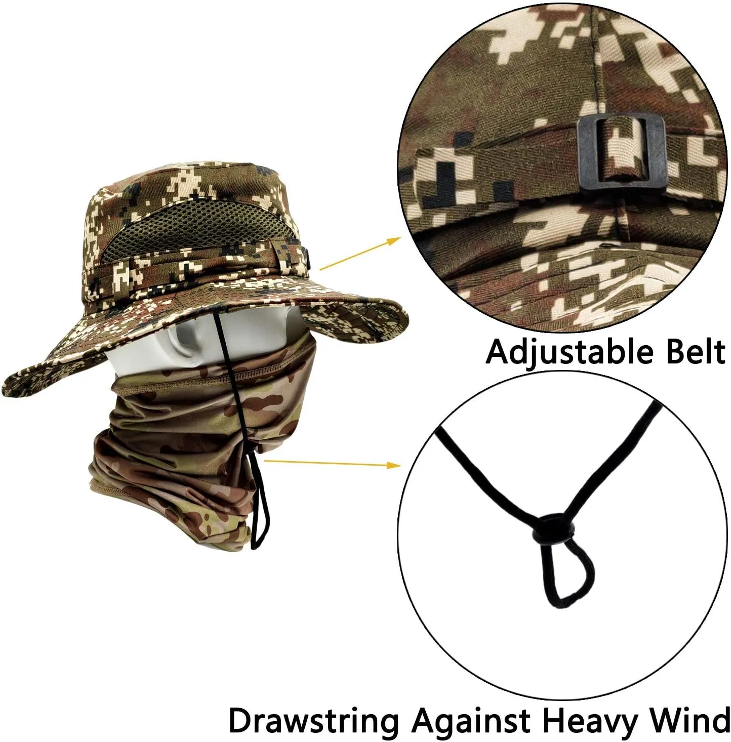 Fishing Hats for Men with Cooling Neck Gaiter Set Wide Brim Boonie Bucket Sun Hats for Men Women Hunting Mesh Beach Cap