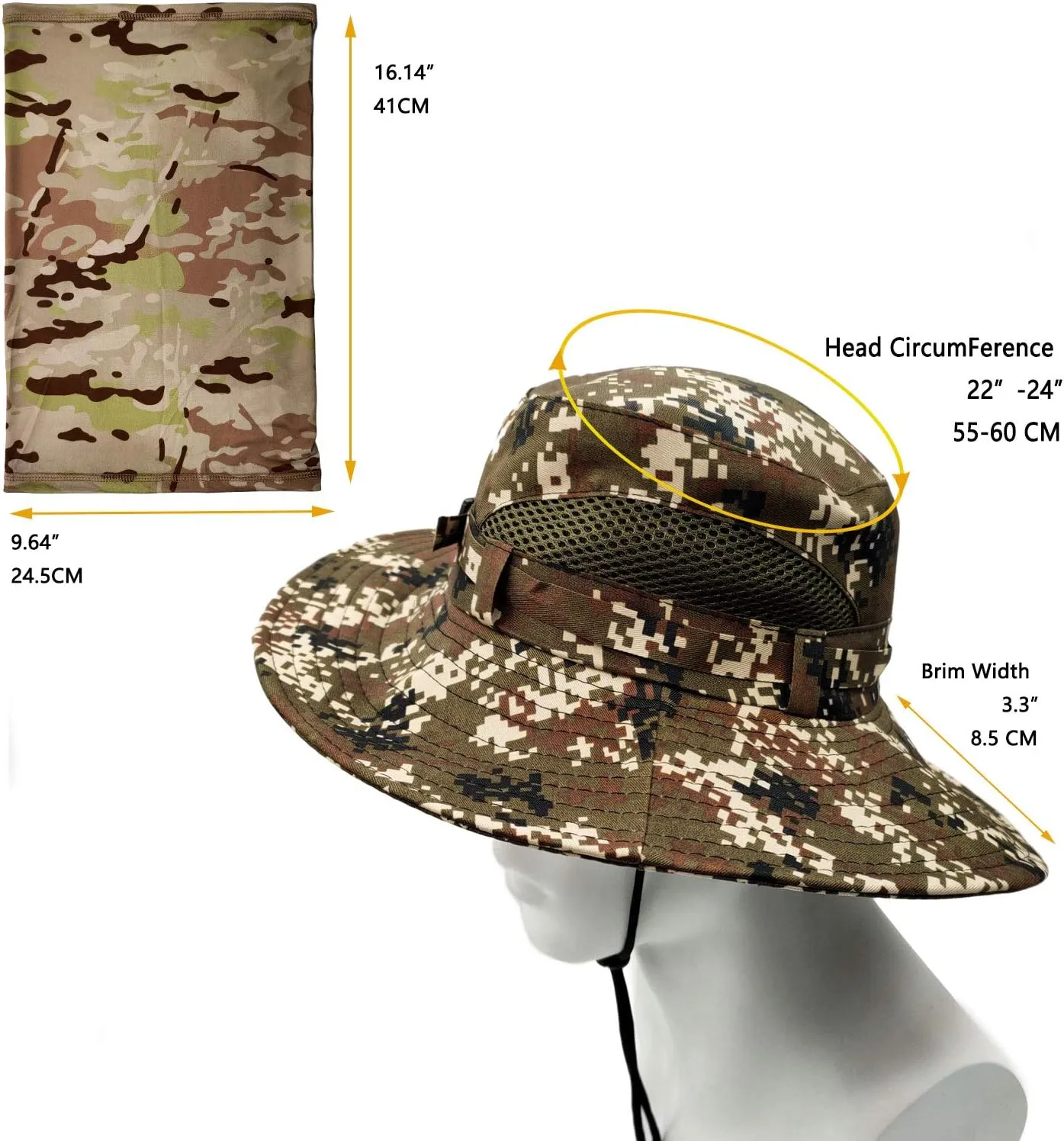Fishing Hats for Men with Cooling Neck Gaiter Set Wide Brim Boonie Bucket Sun Hats for Men Women Hunting Mesh Beach Cap