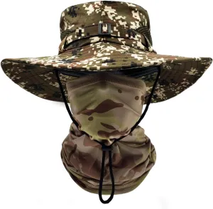 Fishing Hats for Men with Cooling Neck Gaiter Set Wide Brim Boonie Bucket Sun Hats for Men Women Hunting Mesh Beach Cap