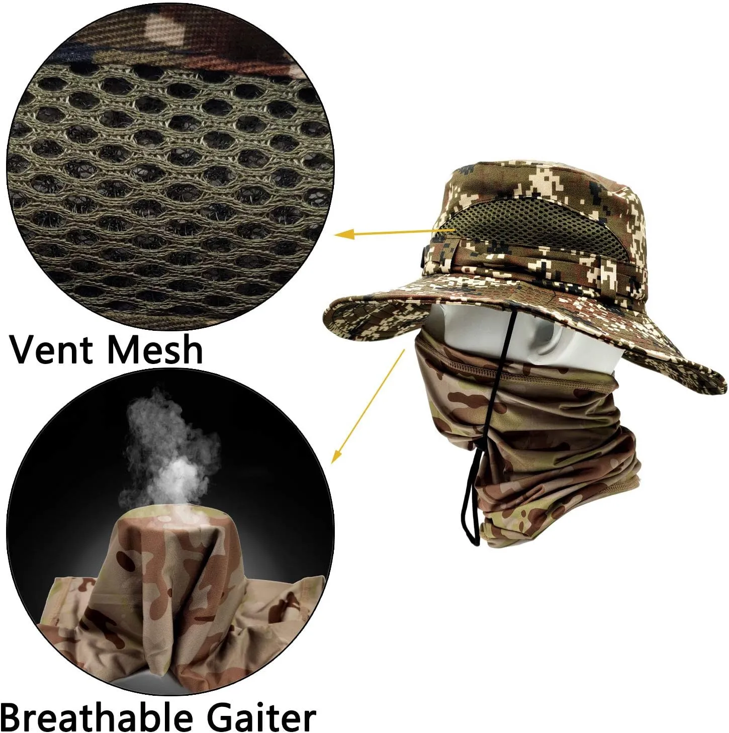 Fishing Hats for Men with Cooling Neck Gaiter Set Wide Brim Boonie Bucket Sun Hats for Men Women Hunting Mesh Beach Cap