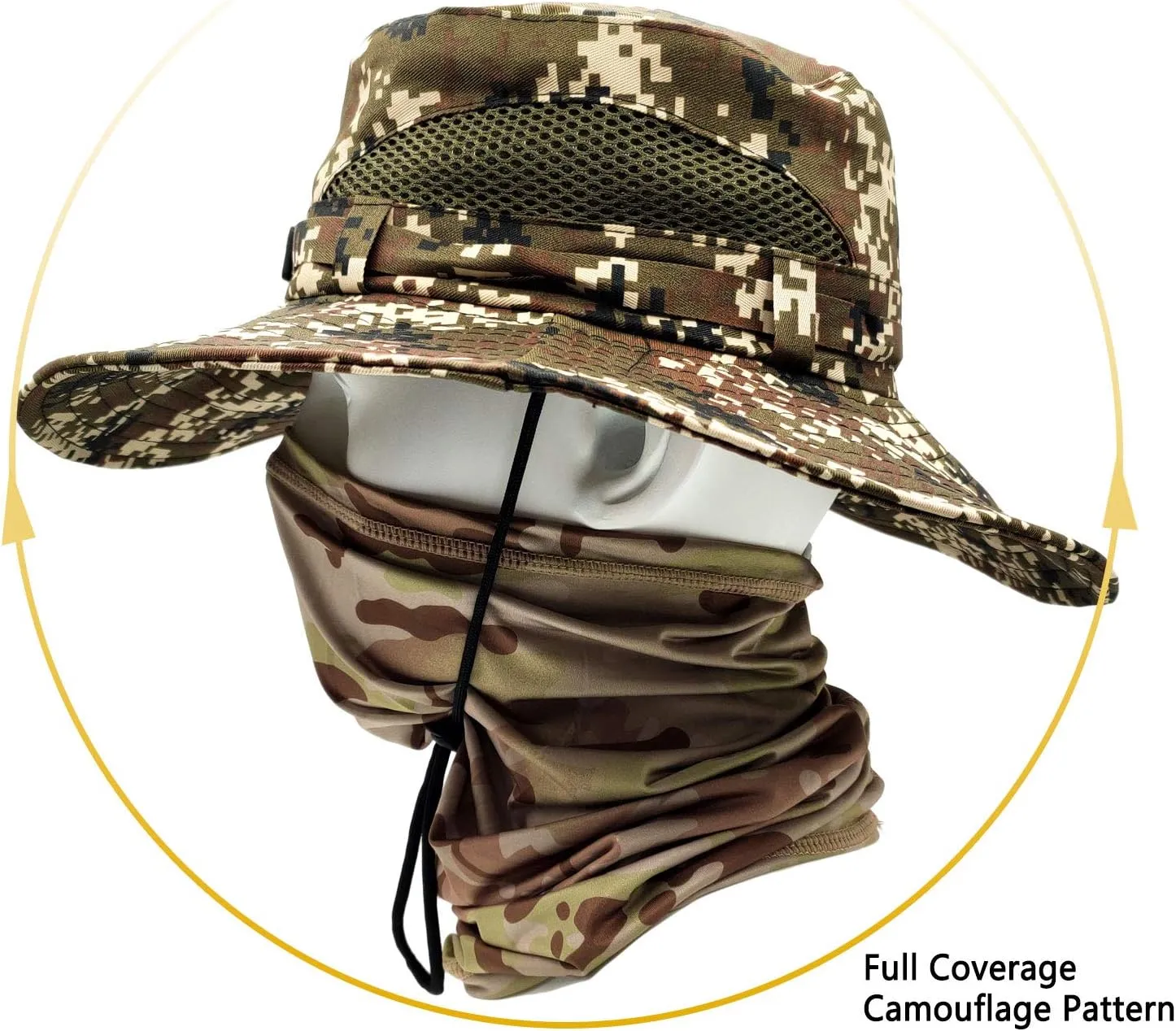 Fishing Hats for Men with Cooling Neck Gaiter Set Wide Brim Boonie Bucket Sun Hats for Men Women Hunting Mesh Beach Cap