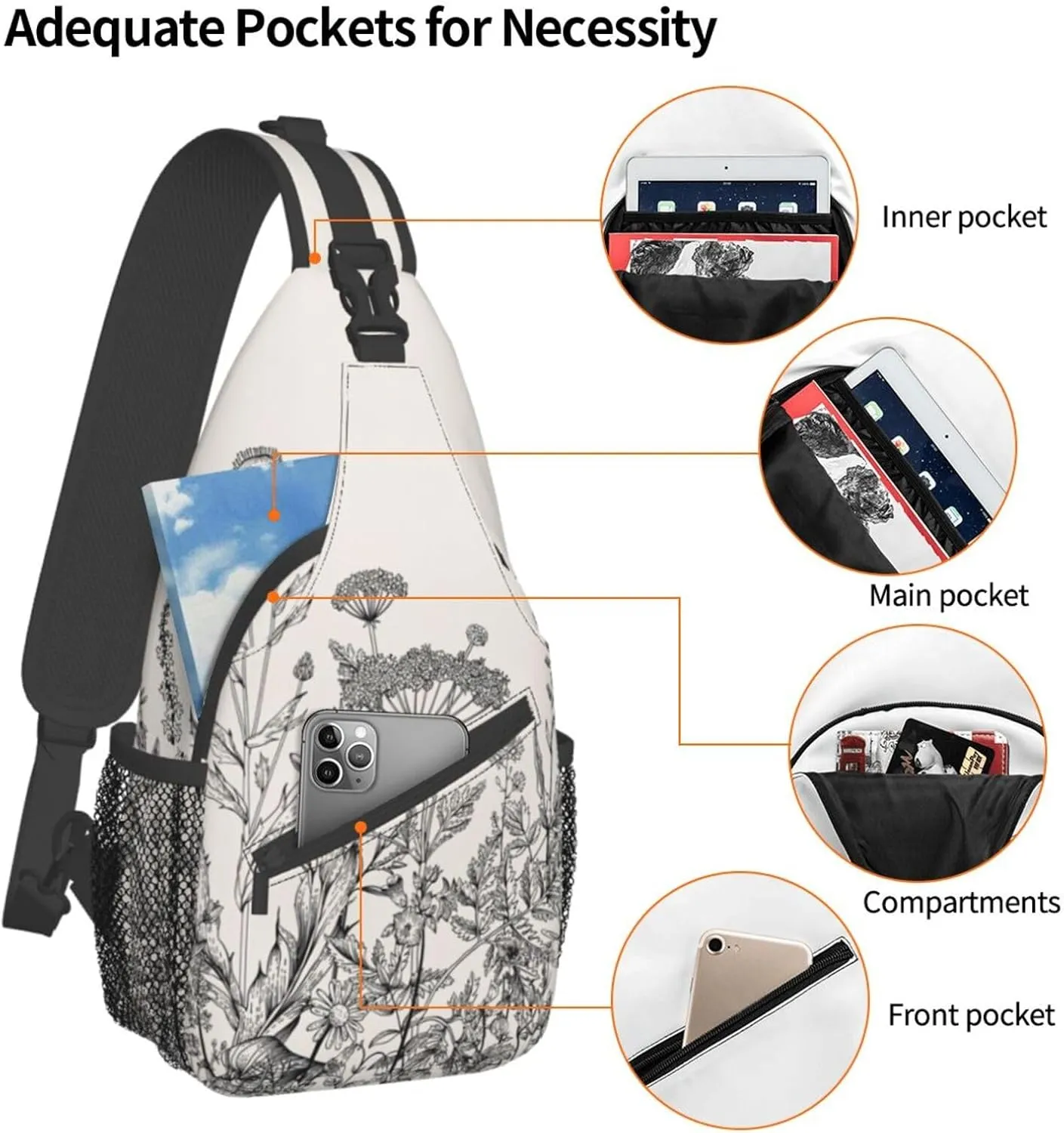Flamingo Bird Round Leaves Unisex Crossbody Backpack Travel Hiking Casual Chest Bags Lightweight Fashion