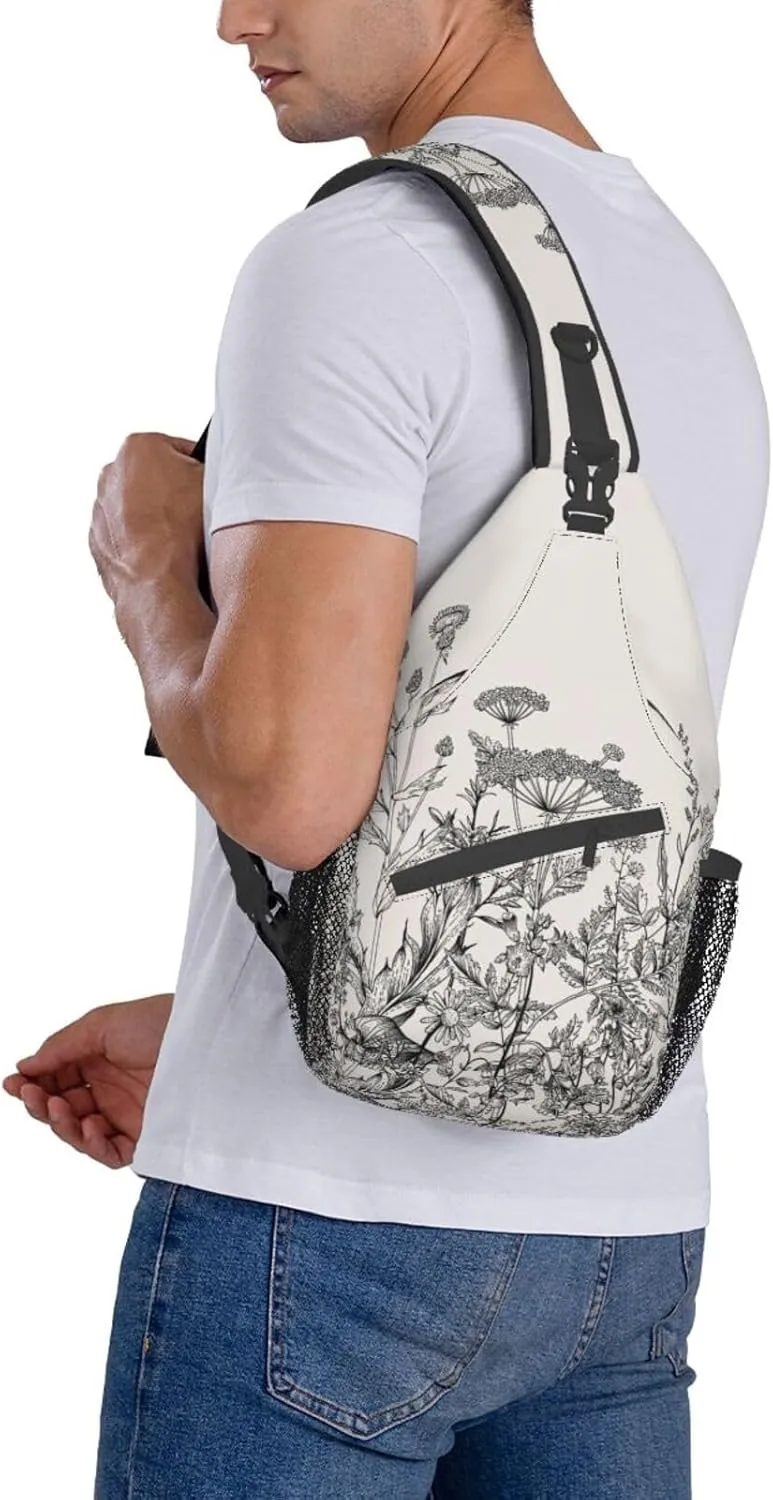 Flamingo Bird Round Leaves Unisex Crossbody Backpack Travel Hiking Casual Chest Bags Lightweight Fashion