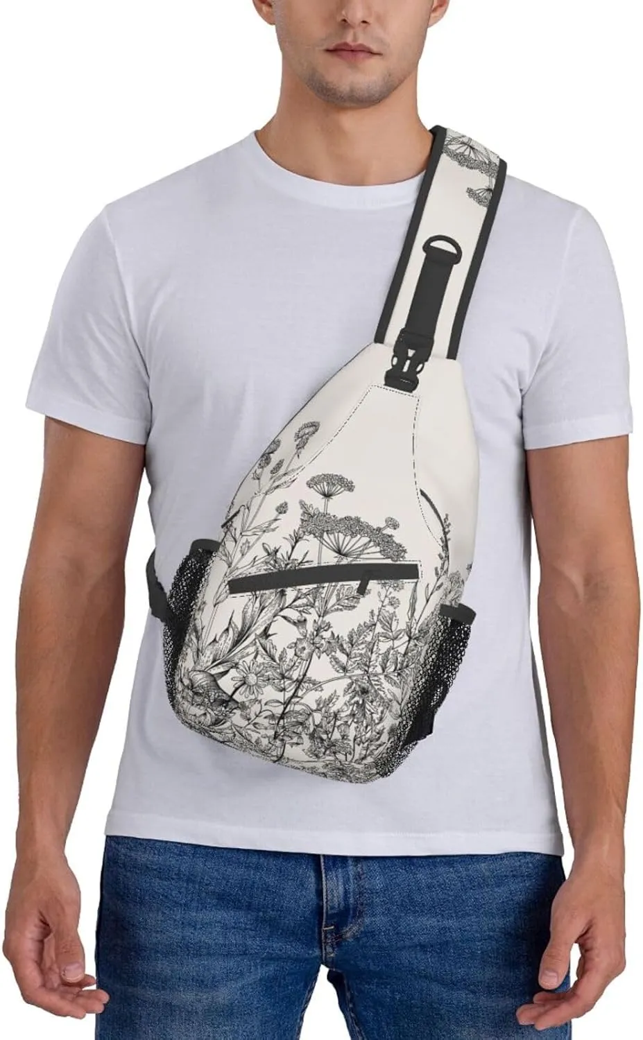 Flamingo Bird Round Leaves Unisex Crossbody Backpack Travel Hiking Casual Chest Bags Lightweight Fashion