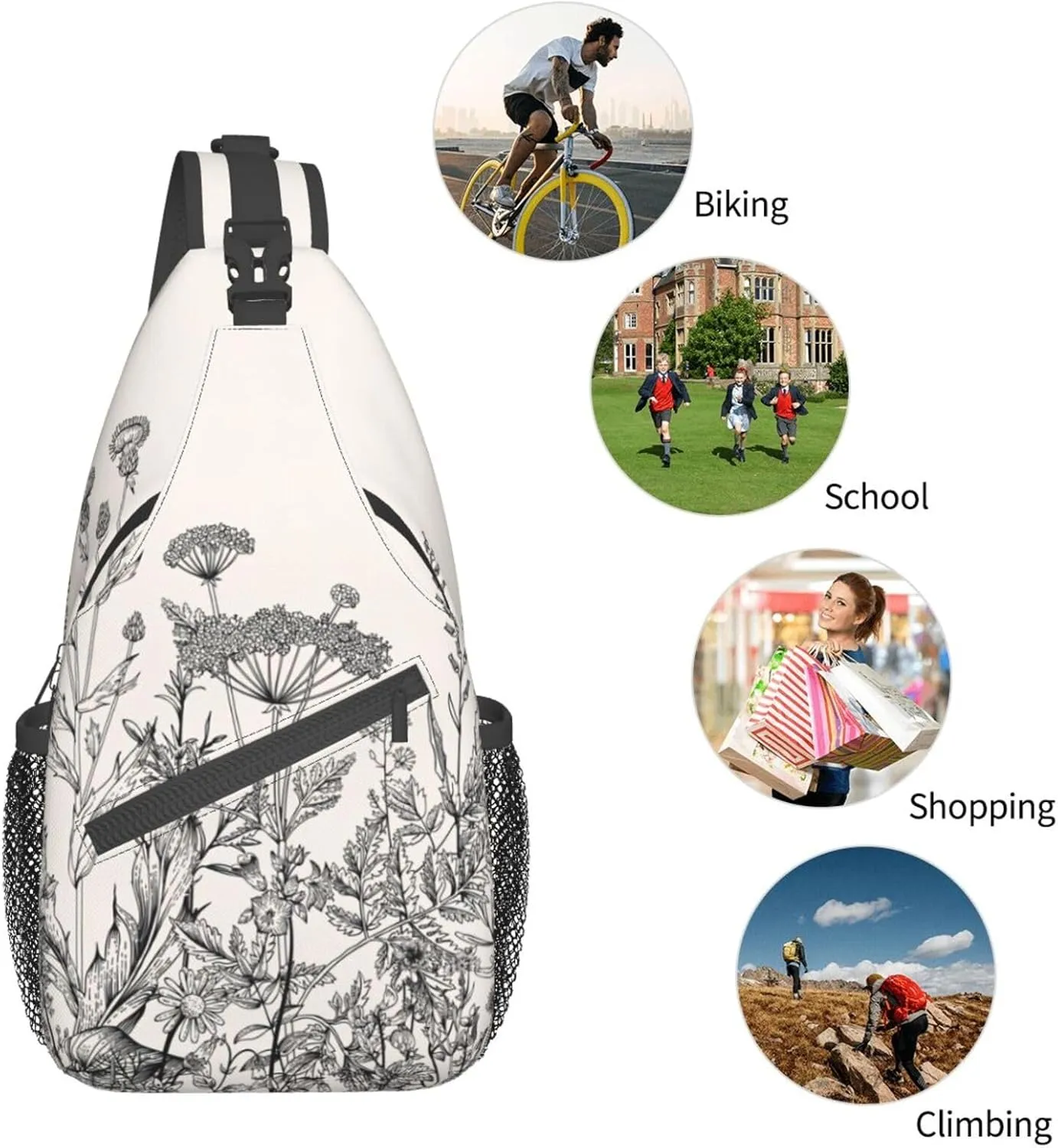 Flamingo Bird Round Leaves Unisex Crossbody Backpack Travel Hiking Casual Chest Bags Lightweight Fashion