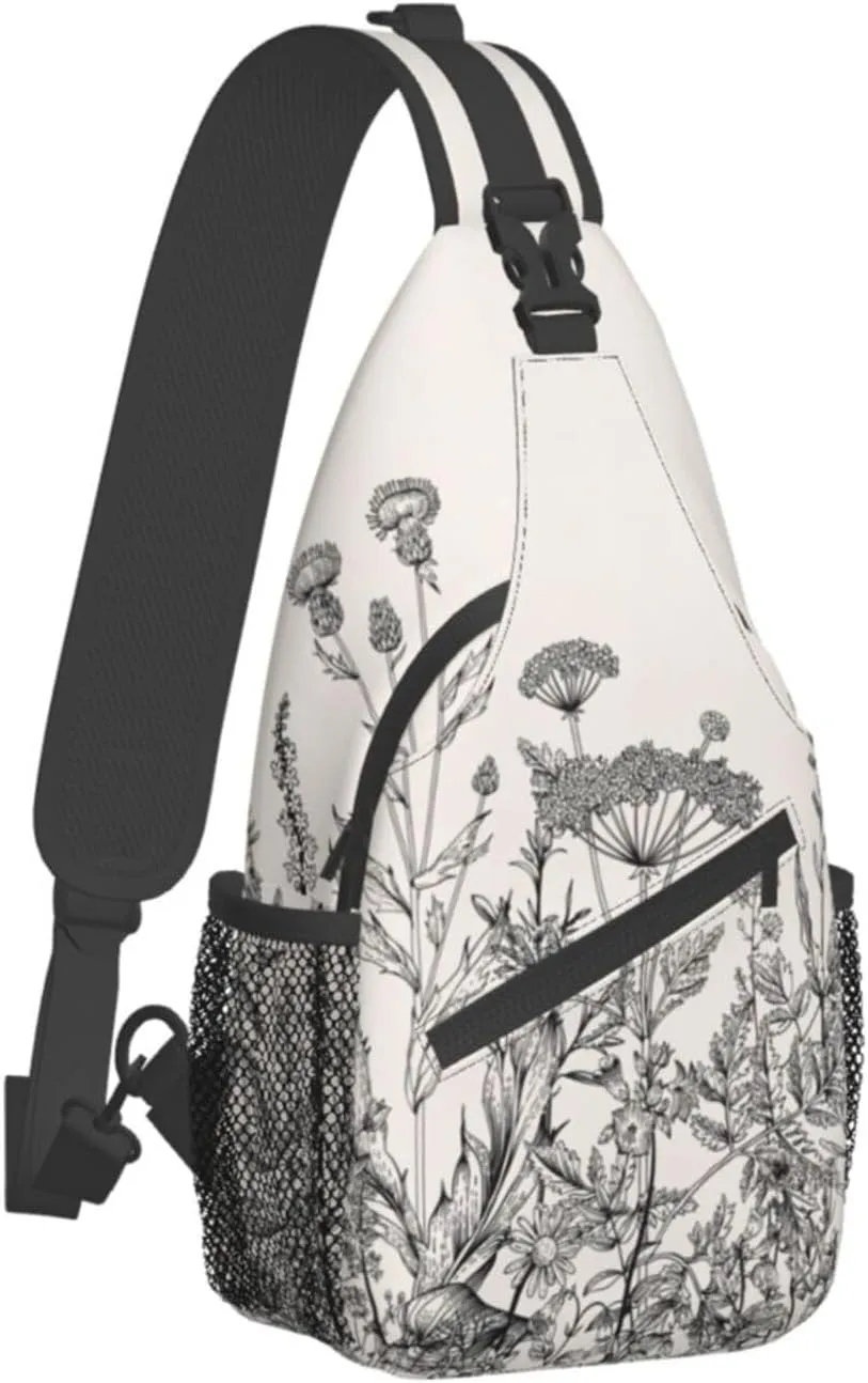 Flamingo Bird Round Leaves Unisex Crossbody Backpack Travel Hiking Casual Chest Bags Lightweight Fashion